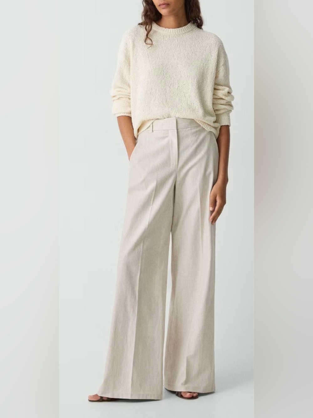 Theory High-Waist Wide-Leg Pant in Striped Canvas | color: Sand Multi | size: 0